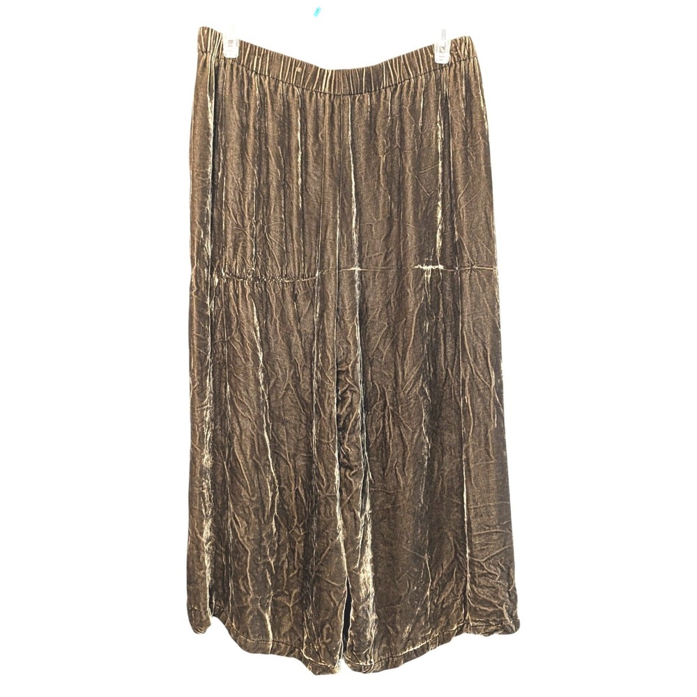 Lafayette 148 New York Womens Crushed Velvet Wide Leg Pants Bronze Silk Blend XL